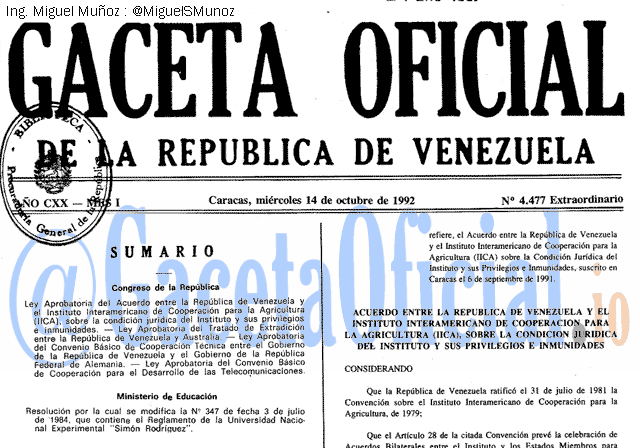 Gaceta Oficial 4477 del 14 Octubre 1992