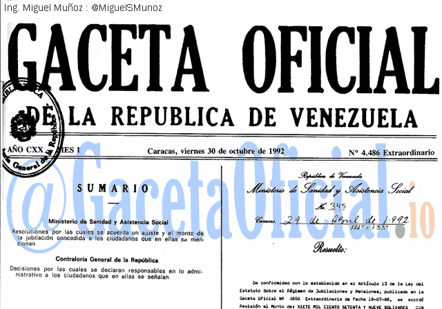 Gaceta Oficial 4486 del 30 Octubre 1992