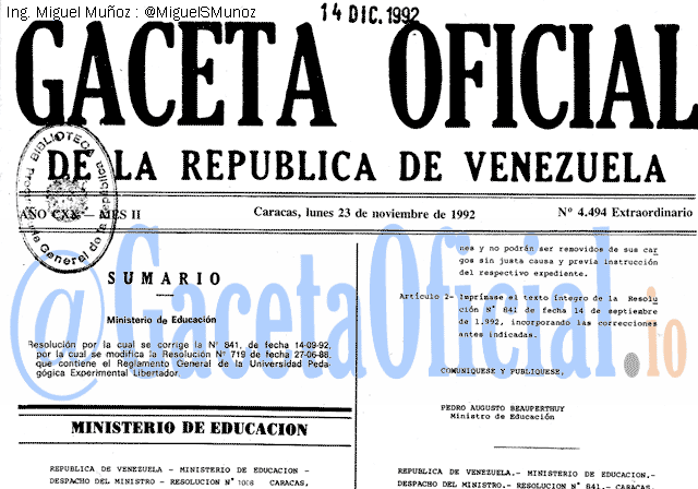 Gaceta Oficial 4494 del 23 Noviembre 1992