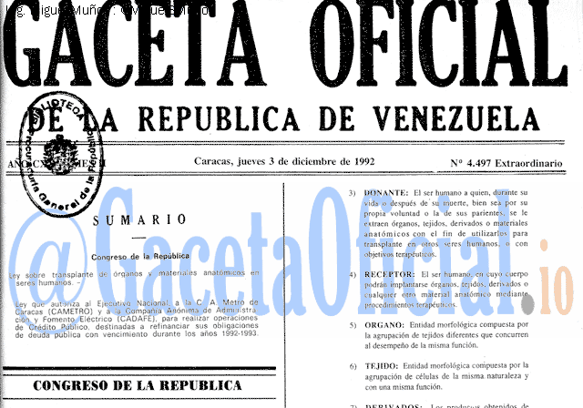 Gaceta Oficial 4497 del 3 Diciembre 1992