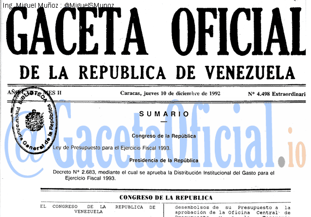 Gaceta Oficial 4498 del 10 Diciembre 1992