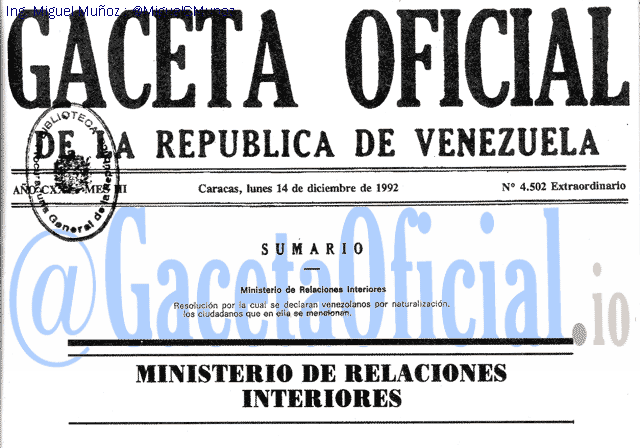 Gaceta Oficial 4502 del 14 Diciembre 1992