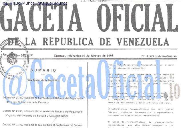 Gaceta Oficial 4529 del 10 Febrero 1993