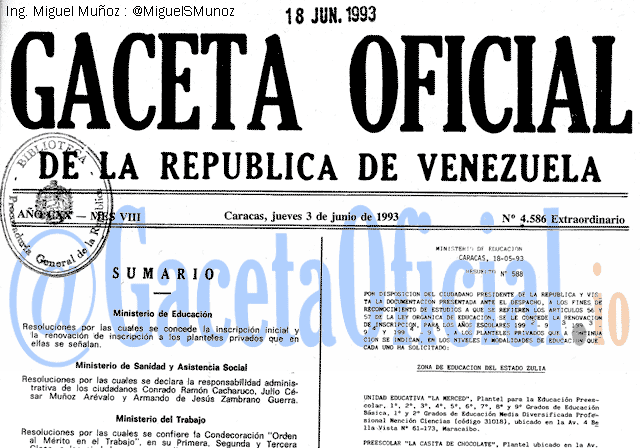 Gaceta Oficial 4586 del 3 Junio 1993
