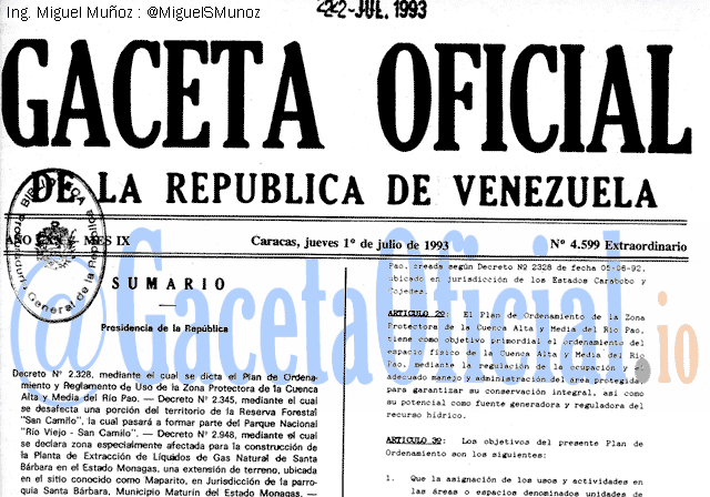 Gaceta Oficial 4599 del 1 Julio 1993