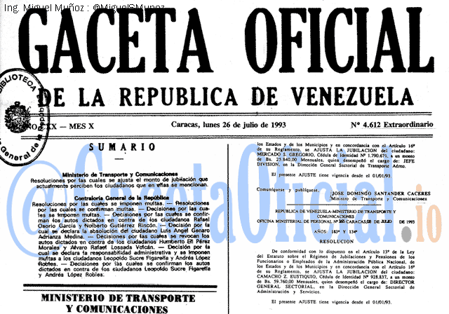 Gaceta Oficial 4612 del 26 Julio 1993