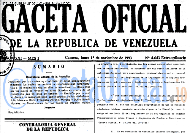 Gaceta Oficial 4643 del 1 Noviembre 1993