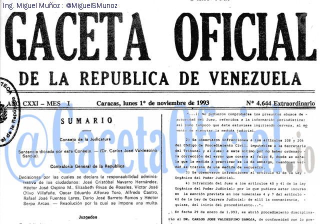 Gaceta Oficial 4644 del 1 Noviembre 1993