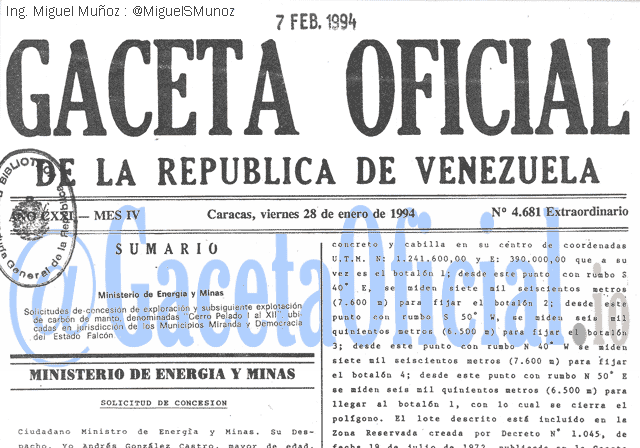 Gaceta Oficial 4681 del 28 Enero 1994