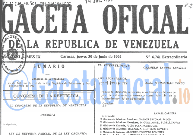 Gaceta Oficial 4741 del 30 Junio 1994
