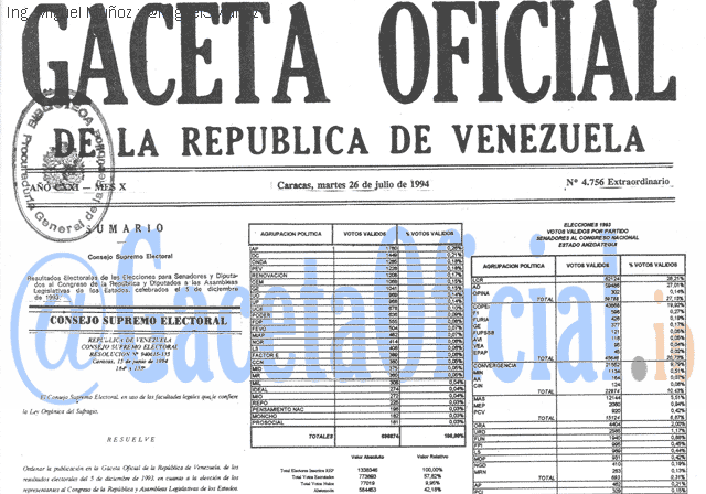 Gaceta Oficial 4756 del 26 Julio 1994