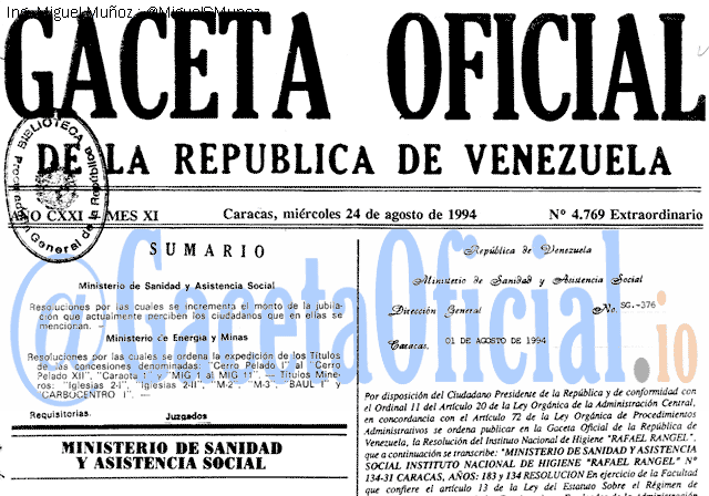 Gaceta Oficial 4769 del 24 Agosto 1994