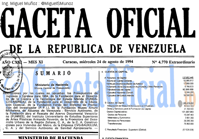 Gaceta Oficial 4770 del 24 Agosto 1994