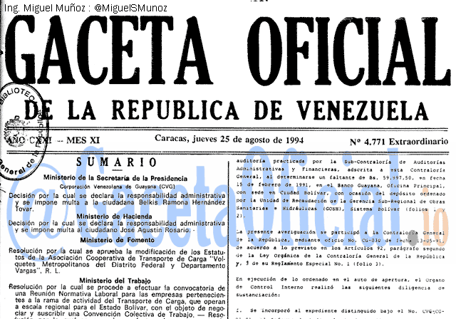 Gaceta Oficial 4771 del 25 Agosto 1994