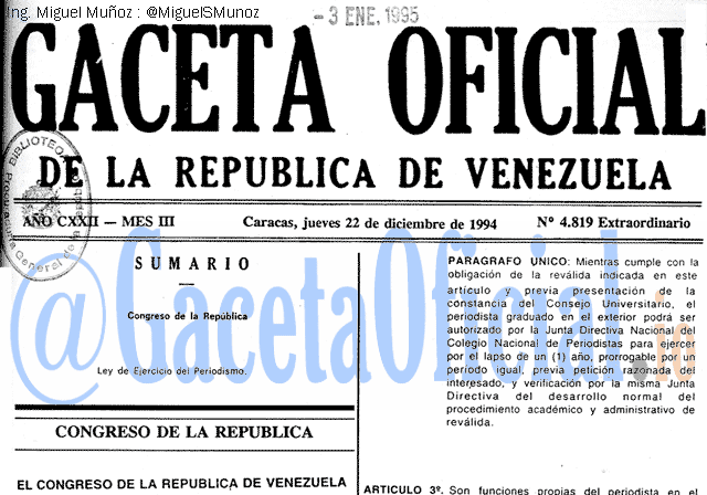 Gaceta Oficial 4819 del 22 Diciembre 1994