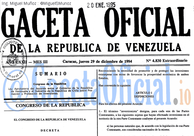 Gaceta Oficial 4830 del 29 Diciembre 1994