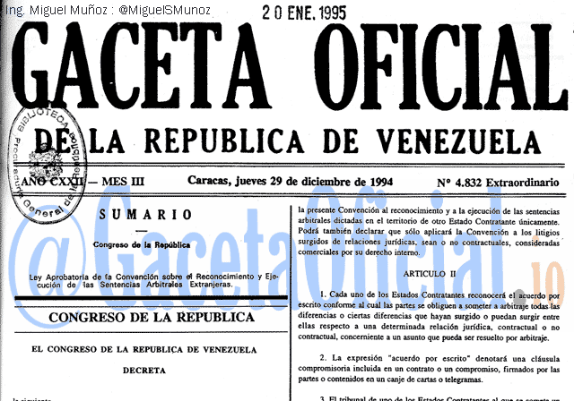 Gaceta Oficial 4832 del 29 Diciembre 1994