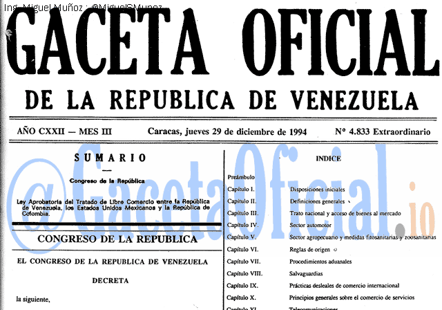Gaceta Oficial 4833 del 29 Diciembre 1994