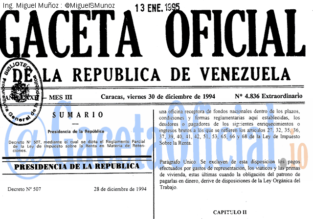 Gaceta Oficial 4836 del 30 Diciembre 1994