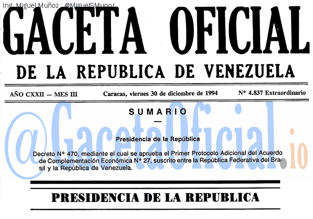 Gaceta Oficial 4837 del 30 Diciembre 1994