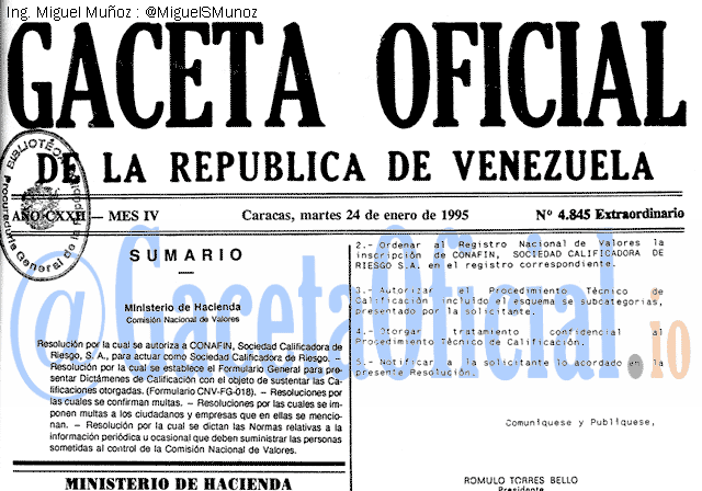 Gaceta Oficial 4845 del 24 Enero 1995