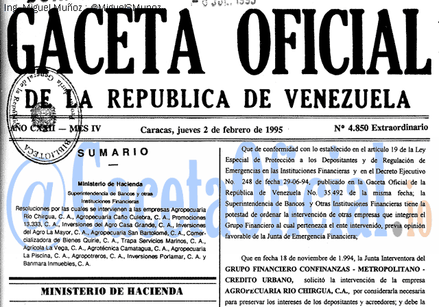 Gaceta Oficial 4850 del 2 Febrero 1995