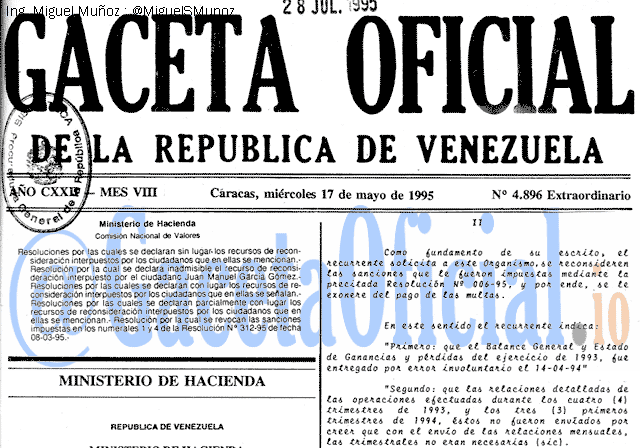 Gaceta Oficial 4896 del 17 Mayo 1995