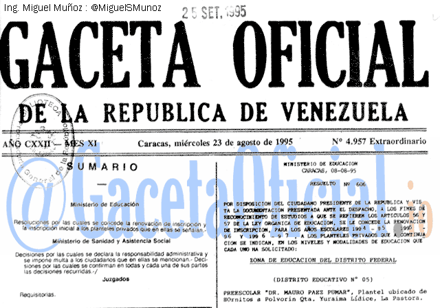 Gaceta Oficial 4957 del 23 Agosto 1995