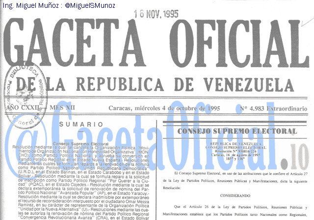 Gaceta Oficial 4983 del 4 Octubre 1995