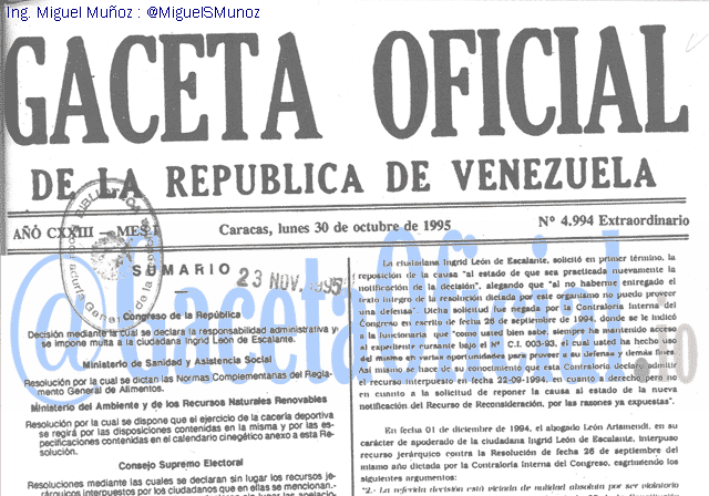 Gaceta Oficial 4994 del 30 Octubre 1995