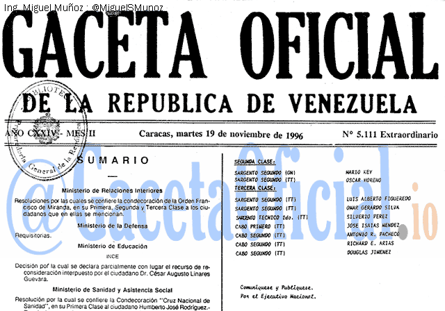 Gaceta Oficial 5111 del 19 Noviembre 1996