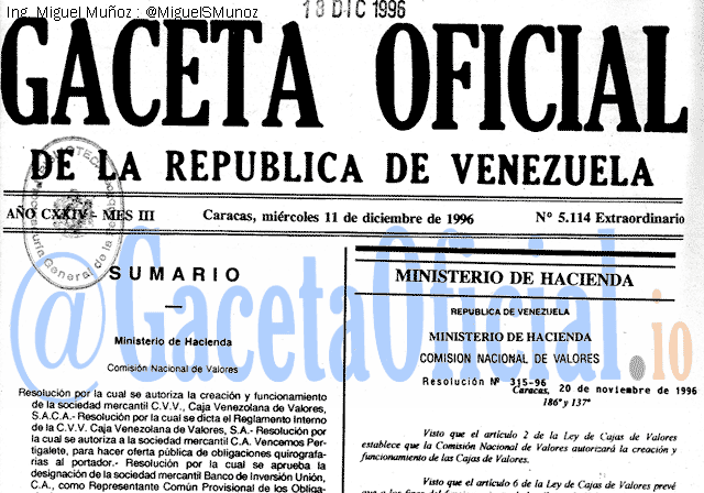 Gaceta Oficial 5114 del 11 Diciembre 1996
