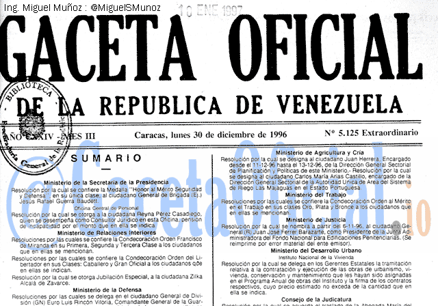Gaceta Oficial 5125 del 30 Diciembre 1996