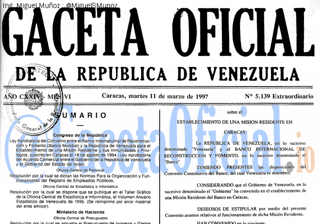 Gaceta Oficial 5139 del 11 Marzo 1997