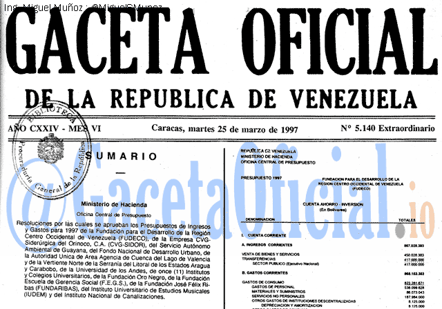 Gaceta Oficial 5140 del 25 Marzo 1997