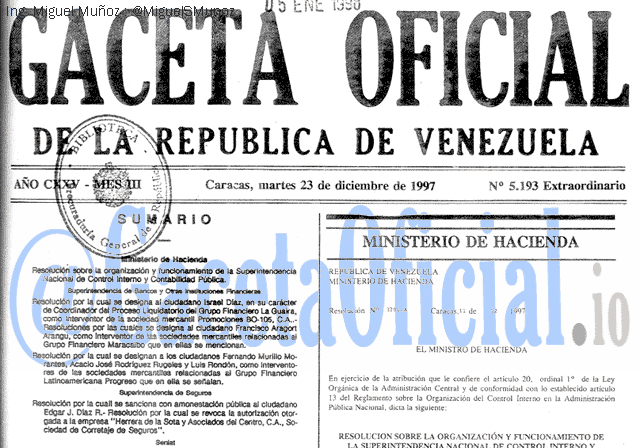 Gaceta Oficial 5193 del 23 Diciembre 1997