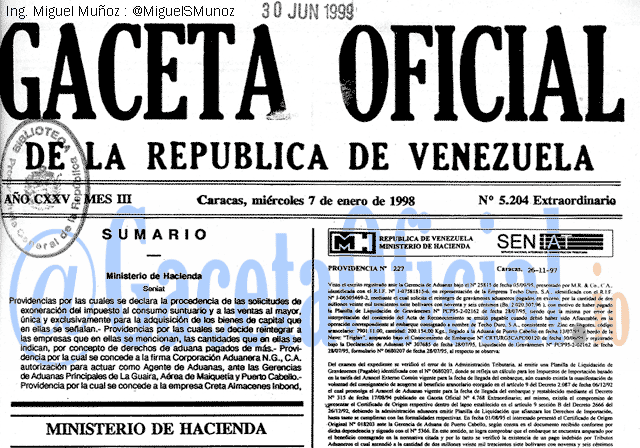 Gaceta Oficial 5204 del 7 Enero 1998