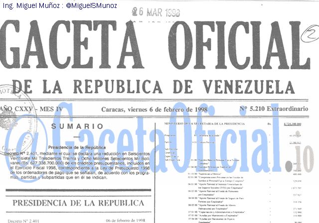 Gaceta Oficial 5210 del 6 Febrero 1998