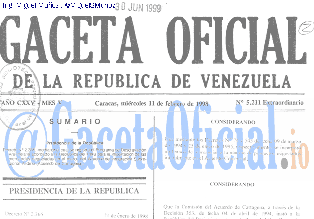 Gaceta Oficial 5211 del 11 Febrero 1998