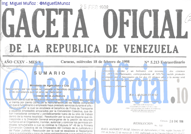 Gaceta Oficial 5213 del 18 Febrero 1998