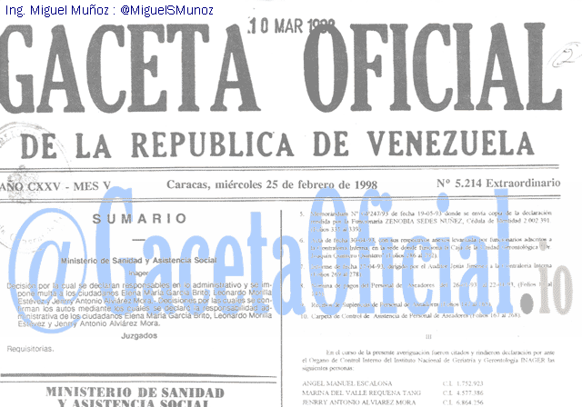 Gaceta Oficial 5214 del 25 Febrero 1998