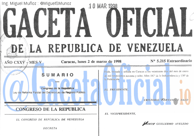 Gaceta Oficial 5215 del 2 Marzo 1998