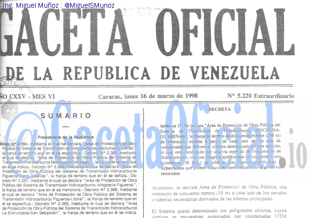 Gaceta Oficial 5220 del 16 Marzo 1998