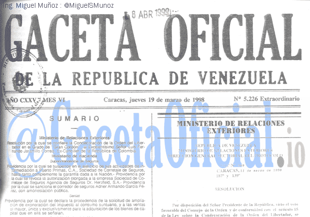 Gaceta Oficial 5226 del 19 Marzo 1998