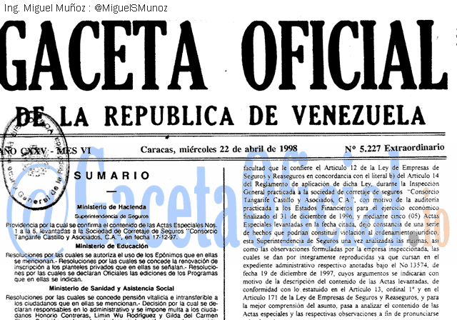 Gaceta Oficial 5227 del 22 Abril 1998