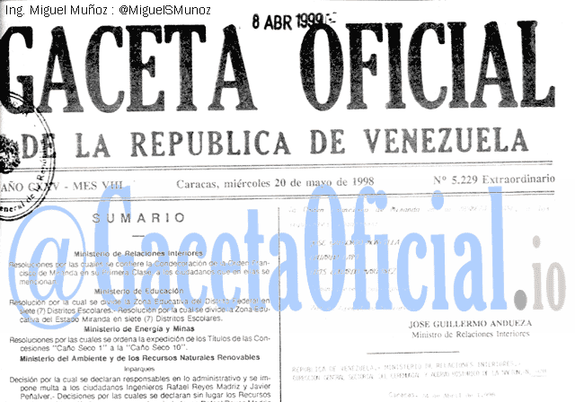 Gaceta Oficial 5229 del 20 Mayo 1998