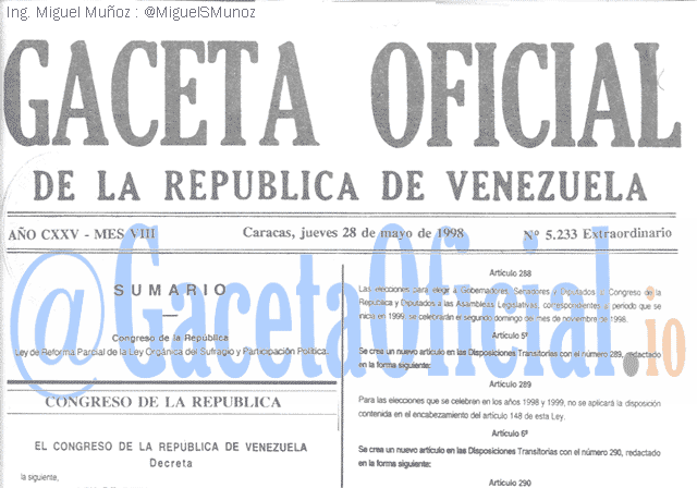 Gaceta Oficial 5233 del 28 Mayo 1998