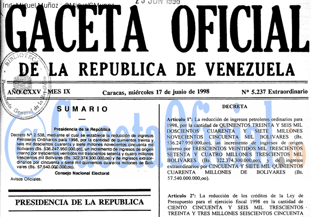 Gaceta Oficial 5237 del 17 Junio 1998