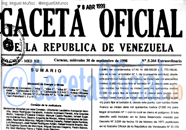 Gaceta Oficial 5264 del 30 Septiembre 1998