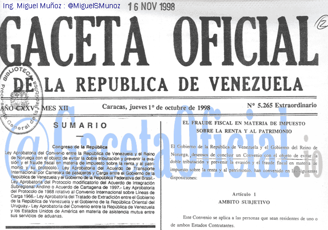 Gaceta Oficial 5265 del 1 Octubre 1998